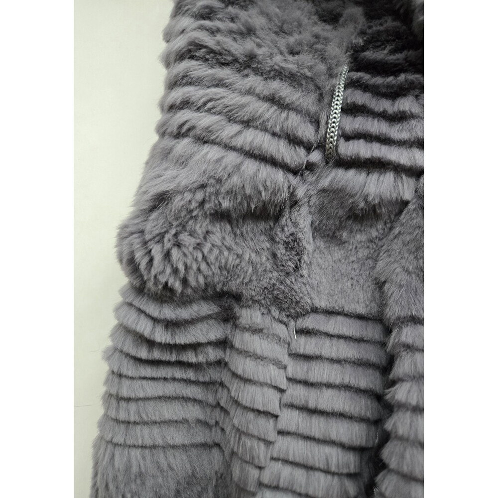 Vintage genuine rabbit fur long coat genuine fox fur collar gray womens L-XL - Picture 9 of 16